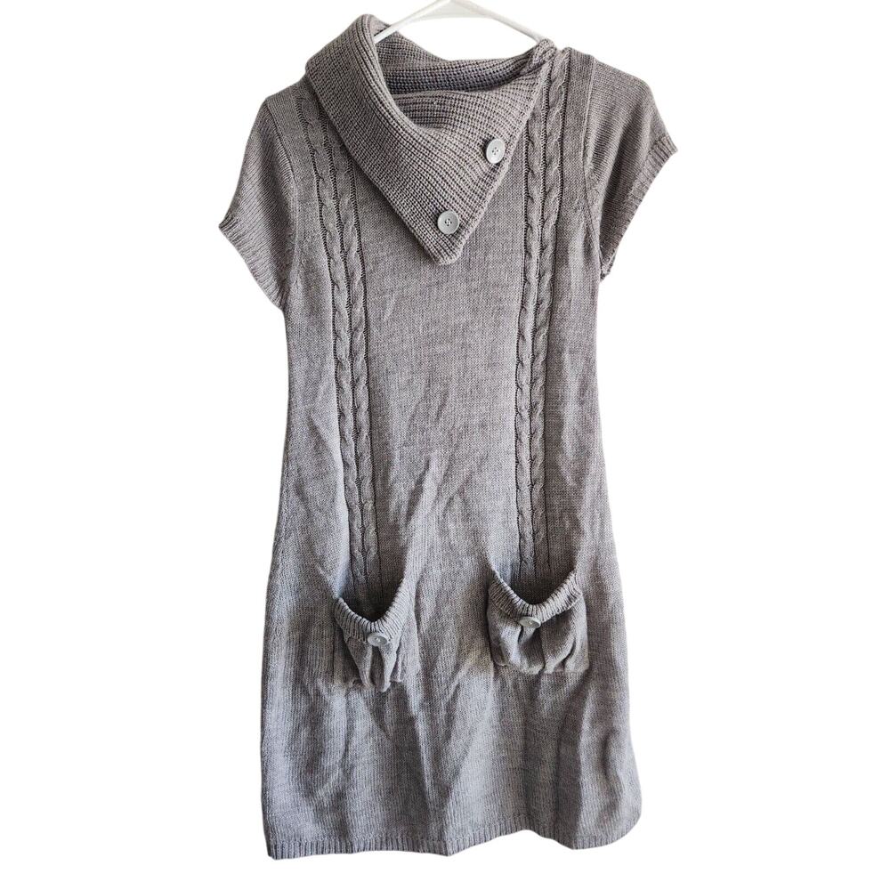 Sweater Project Womens Sz M Short Sleeve Sweater Dress Cowl Neck